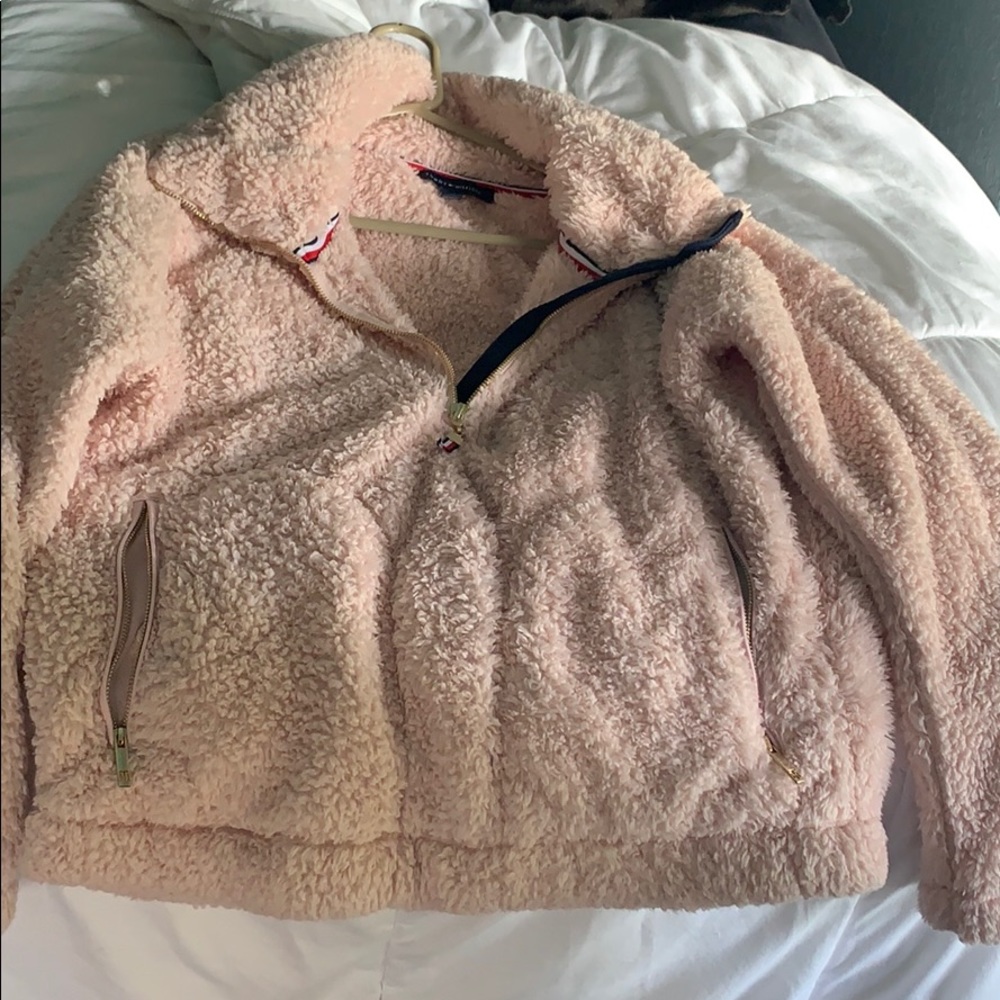 Small Tommy Hilfiger fuzzy quarter zip sweatshir
